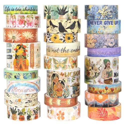 Gold Washi Tape Set, 24 Rollen Mutter und Tochter Themed Washi Tapes für Junk Journal Versorgung, Blumen, Schmetterlinge, ermutigende Worte, Regenbogen bunte Band für Scrapbooking, DIY Crafts, Planer, Gold Washi Tape Set, 24 Rollen Mutter und Tochter Themed Washi Tapes für Junk Journal Versorgung, Blumen, Schmetterlinge, ermutigende Worte, Regenbogen bunte Band für Scrapbooking, DIY Crafts, Planer, von Biuunsf