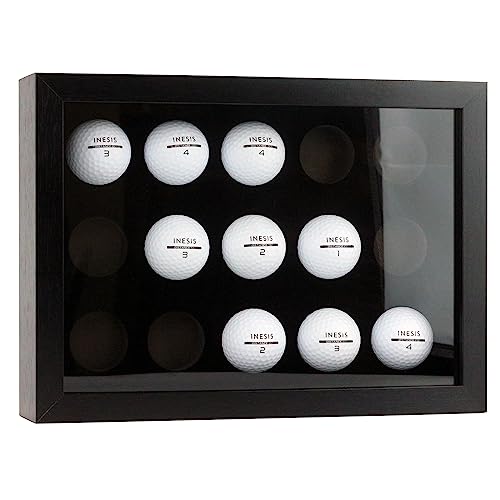 Bivitre Golfbälle Vitrine für 15 Bälle, Holzkoffer mit Acrylstaub-UV-Abdeckung, Wandhalterung und freistehende Schattenbox für Glofball-Sammler, Erinnerungsstücke, Autogrammbälle von Bivitre