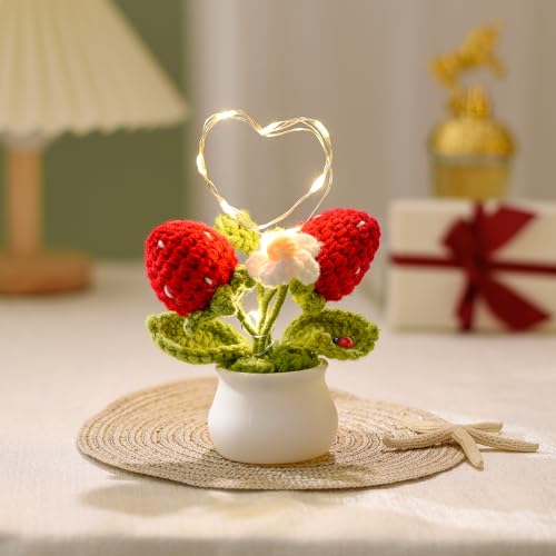 Bixufcai Geschenke für Frauen Gestrickte Blumen Mit LED Lichter Handgemachter Topfpflanze Exquisite Gestrickte Blumen für Romantisch Dekoration Geschenk zum Muttertag Valentinstag Jubiläum von Bixufcai