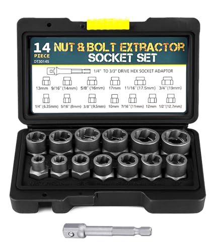Bixury 14-Teiliges Muttern Entferner Set 3/8 Zoll Schraubenmuttern-Steckschlüssel-Set Radmuttern-Entferner mit Sechskant-Adapter Beschädigte Muttern 6,35-19 mm Linksausdreher-Steckschlüssel-Set Bixury 14-Teiliges Muttern Entferner Set 3/8 Zoll Schraubenmuttern-Steckschlüssel-Set Radmuttern-Entferner mit Sechskant-Adapter Beschädigte Muttern 6,35-19 mm Linksausdreher-Steckschlüssel-Set von Bixury