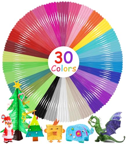 Bixury 3D Stift Filament PLA 1,75 mm 3D-Drucker Filament Nachfüllpackung mit 30 Farben 3D Drucker Filament je 5 m Total Length 150 m 3D Druckmaterialien für 3D Stift von Bixury