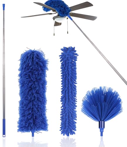 Bixury 4 Stück Staubwedel Teleskop Lang Ausziehbar Staubwischer Waschbar Mikrofaser Spinnenwebenentferner Staubfänger 280 cm Staubwedel Teleskop zum Reinigen von Spinnweben-Deckenventilatoren von Bixury