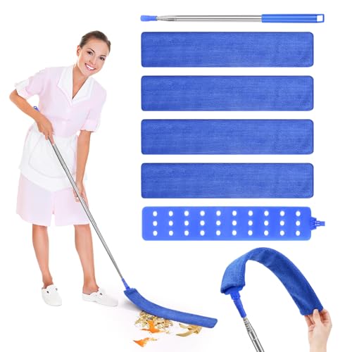 Bixury Ausziehbares Staubreinigungsartefakt Retractable Gap Dust Cleaner Staubwedel Flach Dust Cleaner mit Edelstahl Teleskop Stange und 4 Abwaschbaren Tüchern für Unter Sofa Schränke Bett(Blau) von Bixury