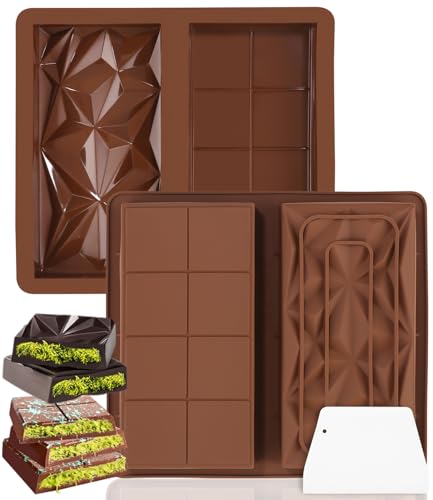 Bixury Schokoladenform Silikon Schokoladen Form, 2 Stück Silikonform Schokoladentafel Extra Tief Chocolate Mold für Schokolade Praline Süßigkeiten, für Schokolade Selber Machen BPA-Frei (Braun) von Bixury