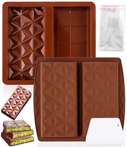 Bixury Schokoladenform Silikon Schokoladen Form, 2 Stück Silikonform Schokoladentafel Extra Tief Chocolate Mold für Schokolade Praline Süßigkeiten, für Schokolade Selber Machen BPA-Frei (Dunkelbraun) von Bixury