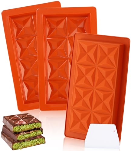 Bixury Schokoladenform Silikon Schokoladen Form, 3 Stück Silikonform Schokoladentafel Extra Tief Chocolate Mold für Schokolade Praline Süßigkeiten, für Schokolade Selber Machen BPA-Frei (Rotbraun) von Bixury