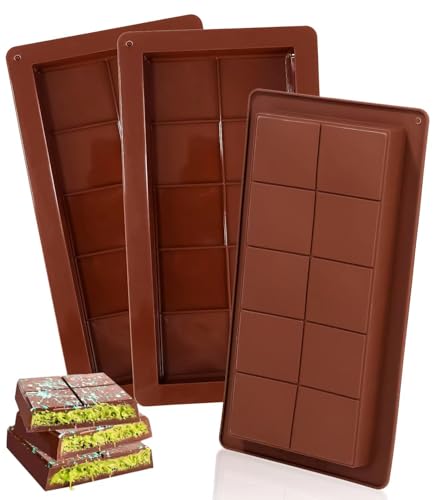 Bixury Schokoladenform Silikon Schokoladenform Tief, 3 Stück Silikonform Schokoladentafel Extra Tief Schokolade Form für Schokolade Praline Süßigkeiten, für Schokolade Selber Machen BPA-Frei(Braun1) von Bixury