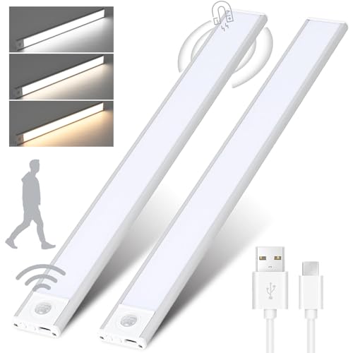 Bizcasa 30cm Ultra Dünn Schrankbeleuchtung LED mit Bewegungsmelder,2 Stück Unterbauleuchte Unterbauleuchte 3 Beleuchtungsmodi USB Wiederaufladbar,Magnetisch,für Küche,Schlafzimmer (30CM) von Bizcasa