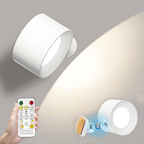 Bizcasa LED Wandleuchte Innen,Mit Fernbedienung,Timing-Funktion,Wandlampe Kabellose mit Akku USB Wiederaufladbar,3 Farbmodi 3 Helligkeitsstufen 360° drehbare Touch Control für Familie (RM weiß) von Bizcasa
