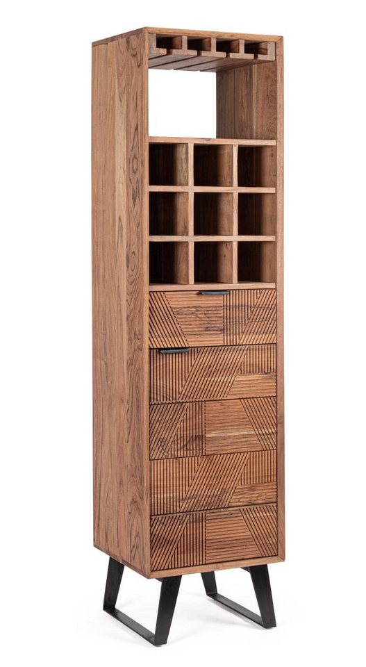Bizzotto Barschrank Isar aus Akazienholz, 180 cm Fronte aus handgefertigten Schnitzereien von Bizzotto