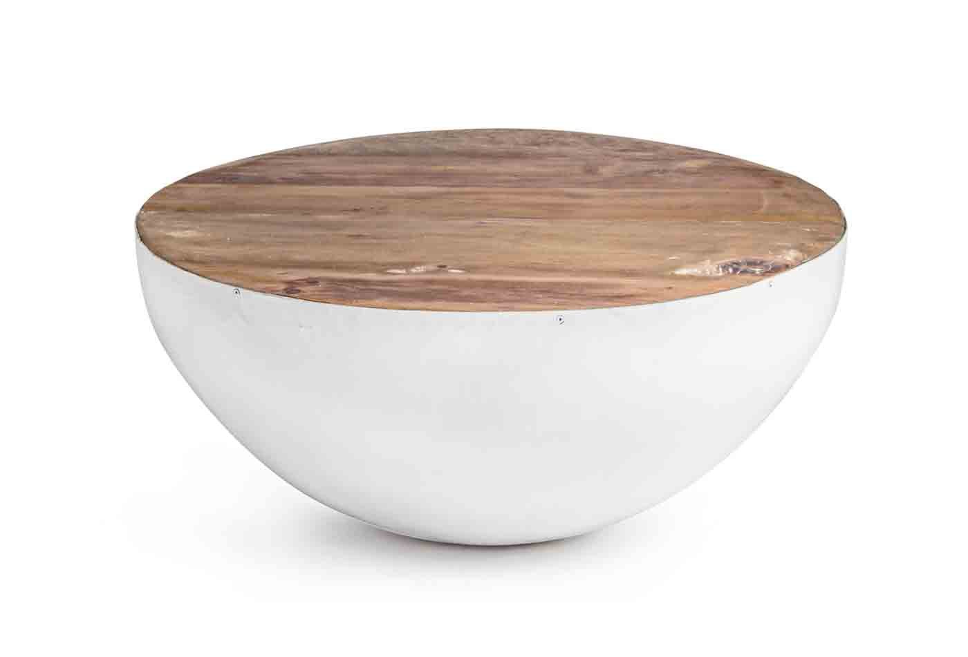 Bizzotto Couchtisch Lancaster aus Recyceltem Holz und Stahl Ø 70 cm, Weiß von Bizzotto