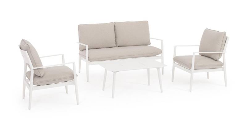 Bizzotto Gartenlounge-Set Nebula 4er Gruppe, Weiß, 2x Sessel, 1x Sofa, 1x Couchtisch von Bizzotto