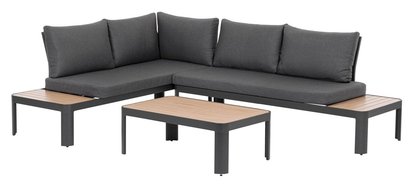 Bizzotto Gartenlounge-Set mit Loungetisch, NARELLE, Aluminiumgestell, (3-tlg), Anthrazit, Holzoptik, mit Polsterauflagen von Bizzotto