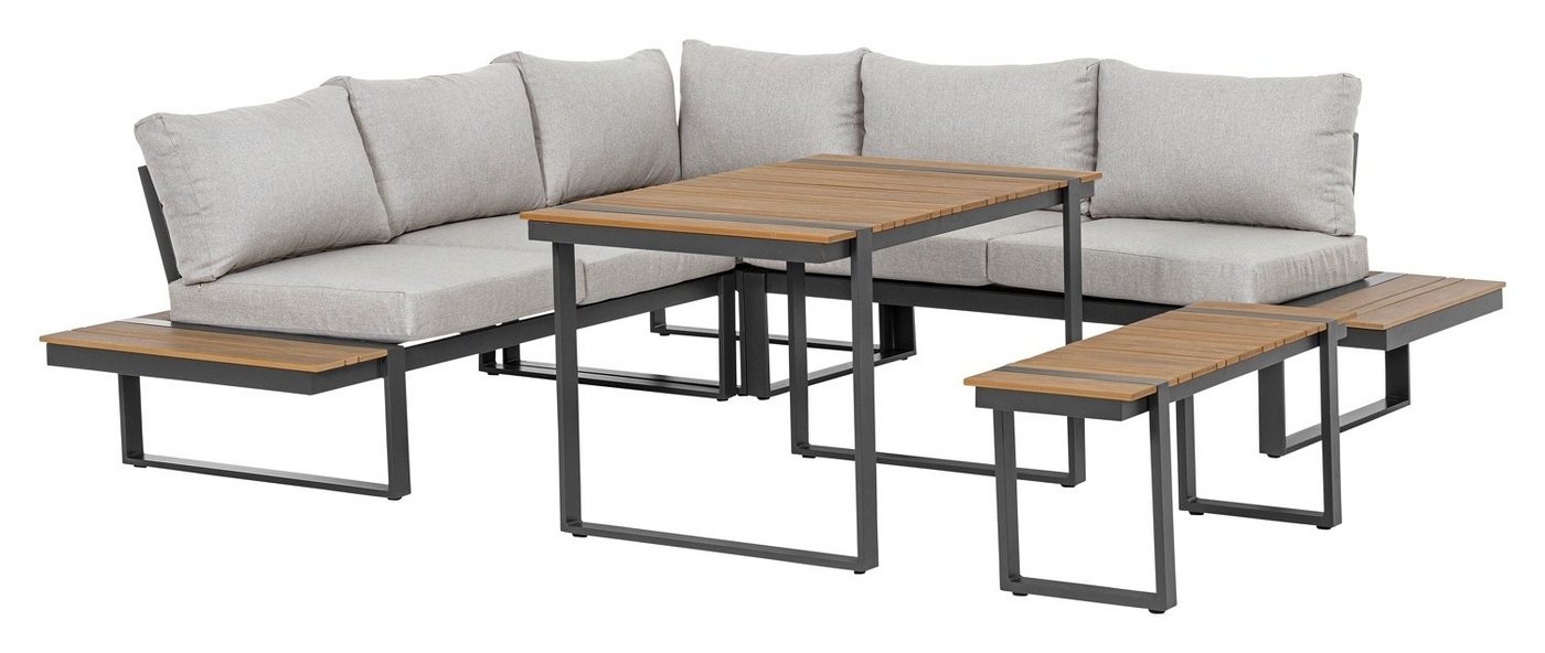 Bizzotto Gartenlounge-Set SVEN, mit Tisch & Sitzbank, Aluminium, Anthrazit, (5-tlg), Polywood, mit Polsterauflagen, B 240 x T 240 cm von Bizzotto
