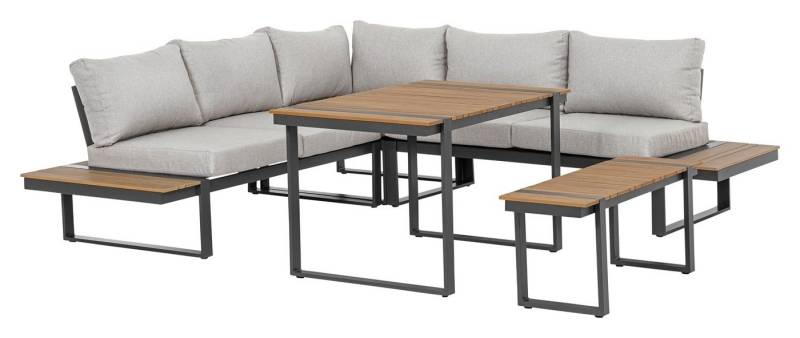 Bizzotto Gartenlounge-Set SVEN, mit Tisch & Sitzbank, Aluminium, Anthrazit, (5-tlg), Polywood, mit Polsterauflagen, B 240 x T 240 cm von Bizzotto