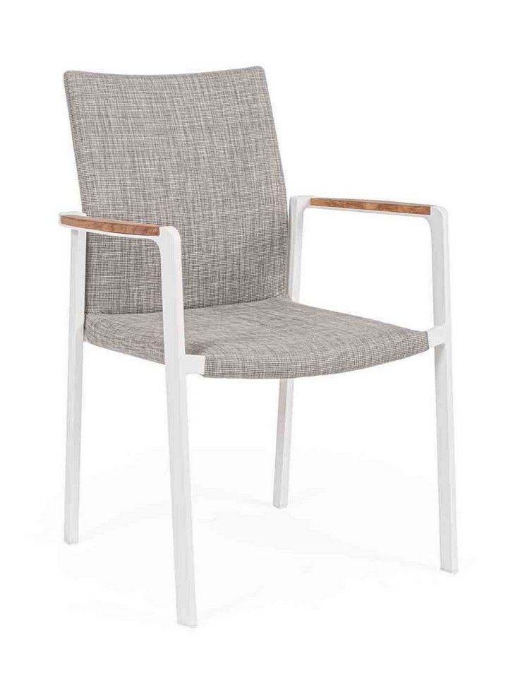 Bizzotto Gartenstuhl Jalisco mit Teakholz Armlehnen, Weiss, Der Stuhl ist stapelbar von Bizzotto