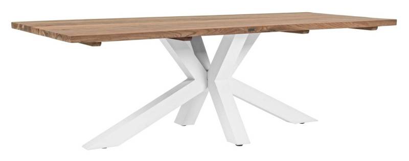 Bizzotto Gartentisch RAMSEY, B 240 x T 100 cm, Aluminium, Braun, Weiß, Tischplatte aus Teakholz von Bizzotto