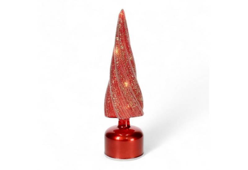 Bizzotto LED-Dekofigur Roter Glasbaum – Leichte Einkerbungen & Goldglitzer, drehbar, Glasdeko (kein Set) von Bizzotto