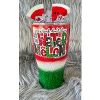 Wassermelonen Krabbel Becher Mit Topper, Glitzer Becher, Obst Epoxy Tumbler von BizzyBeeBoutique1