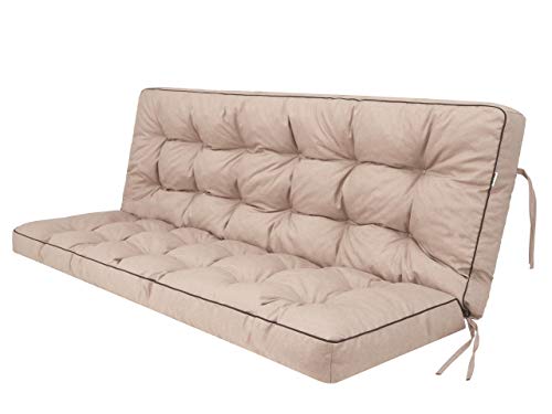 Bjird Bankauflage für Gartenbank, Polsterauflage für Hollywoodschaukel, Gartenschaukelkissen, Sitzkissen und Rückenkissen, gesteppt, inkl. 2 Seitenkissen, 100 x 49 x 56 cm - beige von Bjird