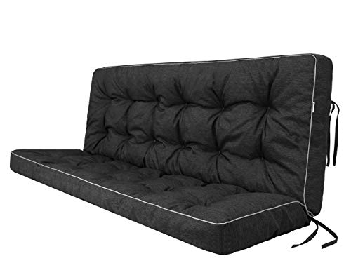 Bjird Bankauflage für Gartenbank, Polsterauflage für Hollywoodschaukel, Gartenschaukelkissen, Sitzkissen und Rückenkissen, gesteppt, inkl. 2 Seitenkissen, 140 x 49 x 56 cm - schwarz von Bjird