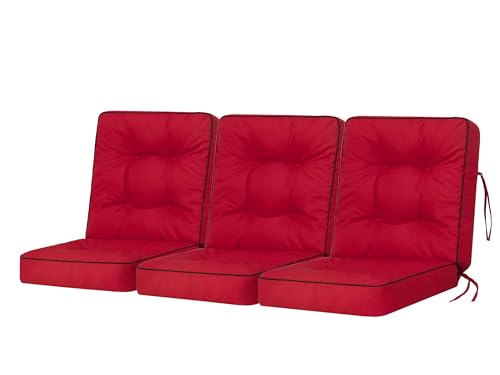 Bjird Bankauflage für Gartenmöbel, Gartenbank, Polsterauflage für Hollywoodschaukel, Auflagen für Gartenschaukelkissen, Sitzkissen, Stuhlauflage, Indoor/Outdoor - Rot - 150 cm (3 x 50 cm) von Bjird