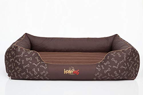 Bjird Hundebett - Hundekorb für kleine mittelgroße & große Hunde - Hundekissen - Hundesofa - Bezug abnehmbar und waschbar - Prestige - Größe: S - Braun mit Knochen von Bjird