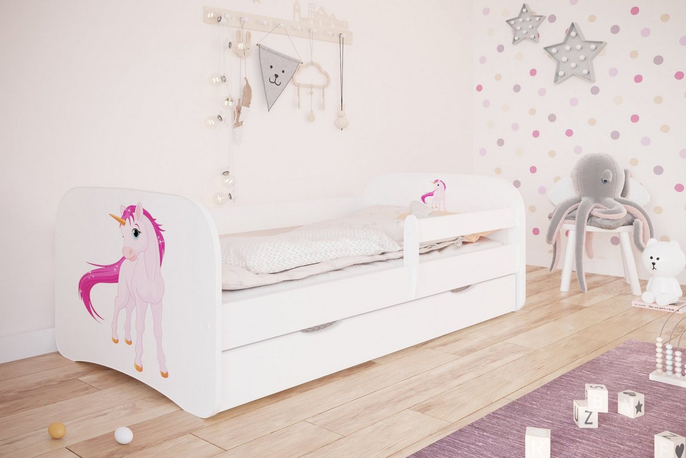 Bjird Kinderbett Babydream 180x80 cm 160x80 cm 140x70 cm (optional mit Matratze, mit Schublade Rausfallschutz und Lattenrost), verschieden Farben und Varianten für Mädchen und Jungen von Bjird