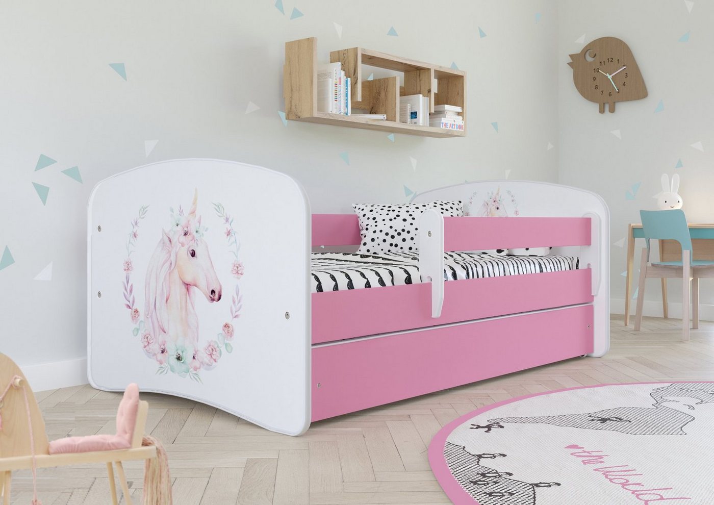 Bjird Kinderbett Babydream 180x80 cm 160x80 cm 140x70 cm (optional mit Matratze, mit Schublade Rausfallschutz und Lattenrost), verschieden Farben und Varianten für Mädchen und Jungen von Bjird