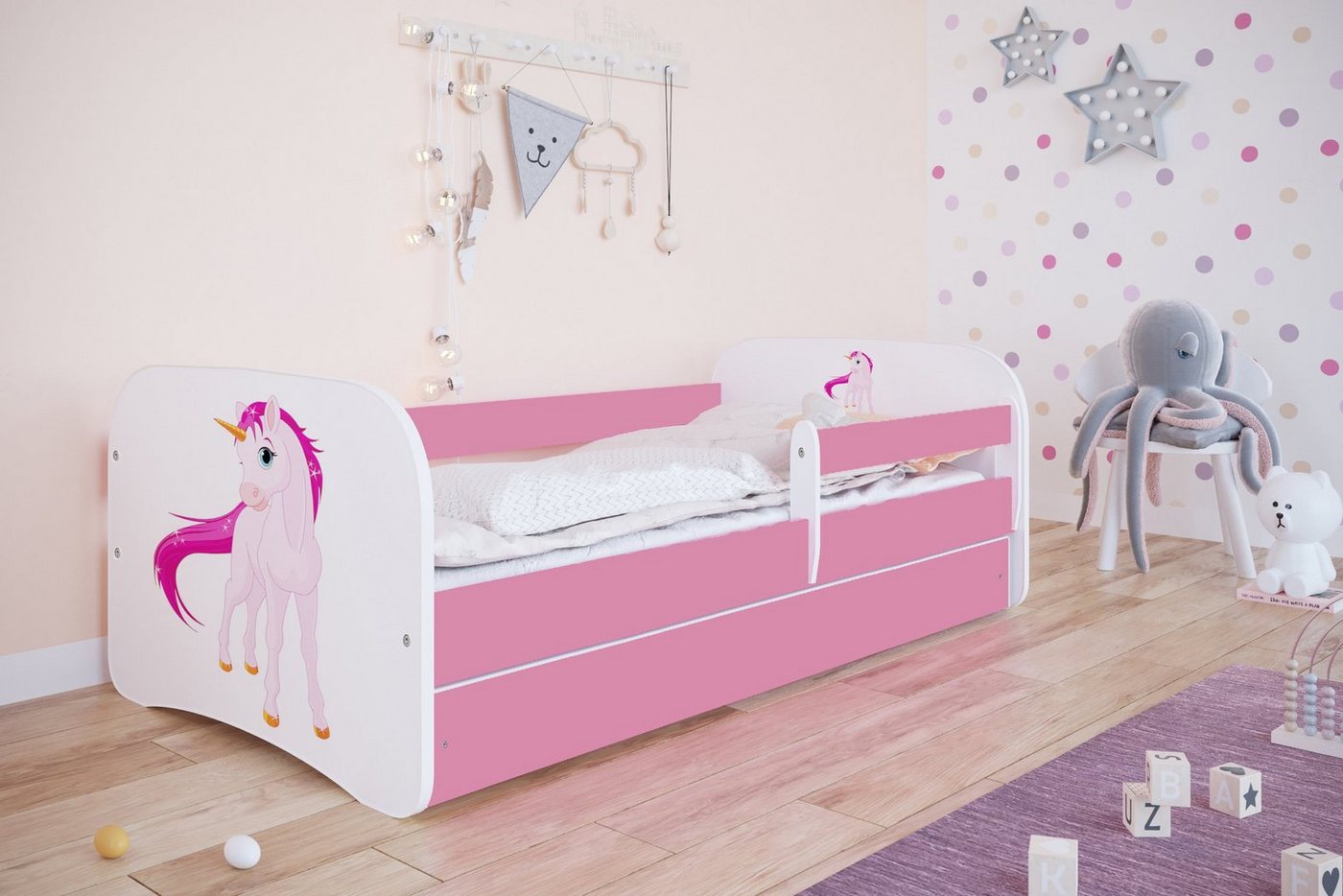 Bjird Kinderbett Babydream 180x80 cm 160x80 cm 140x70 cm (optional mit Matratze, mit Schublade Rausfallschutz und Lattenrost), verschieden Farben und Varianten für Mädchen und Jungen von Bjird