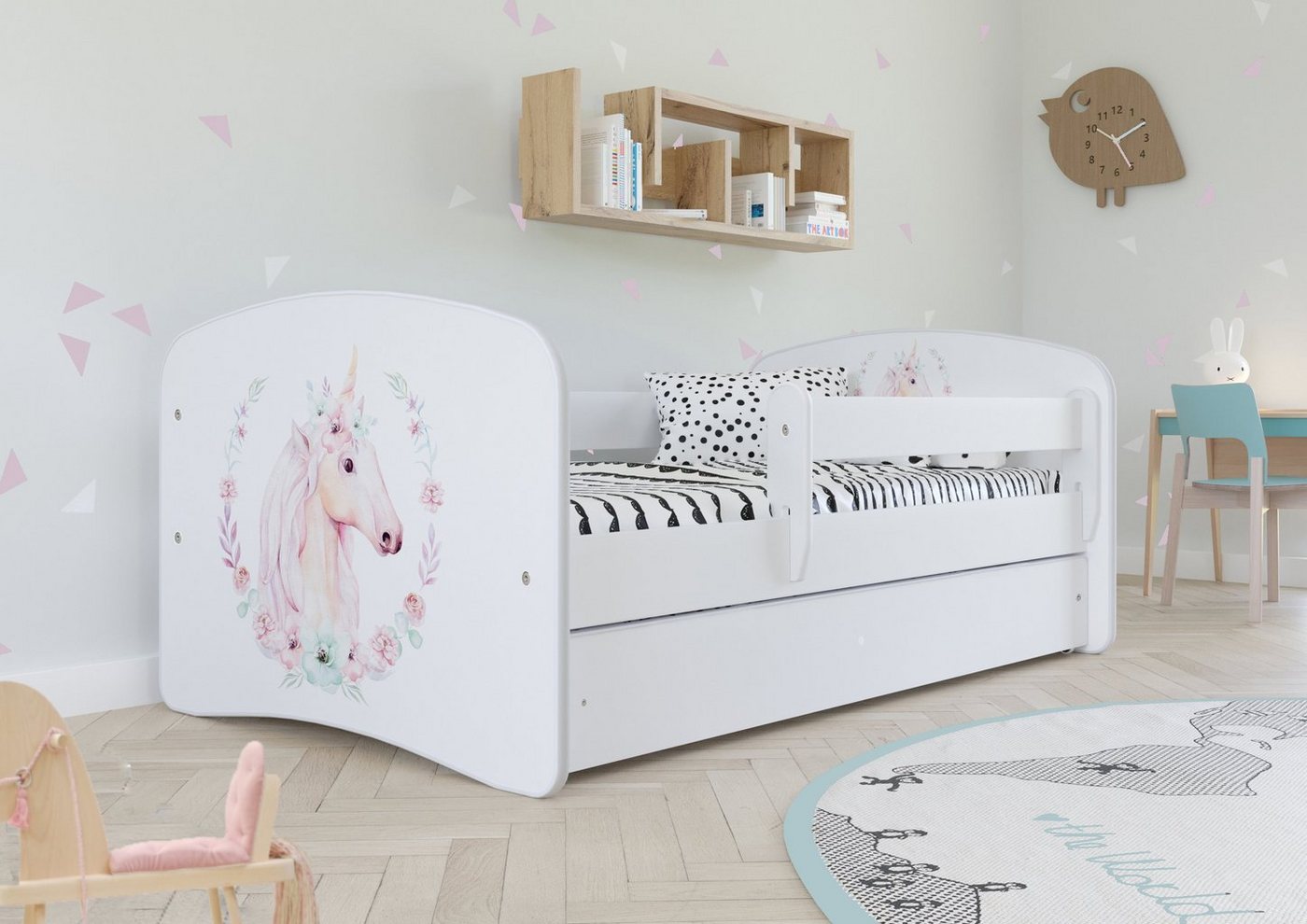 Bjird Kinderbett Babydream 180x80 cm 160x80 cm 140x70 cm (optional mit Matratze, mit Schublade Rausfallschutz und Lattenrost), verschieden Farben und Varianten für Mädchen und Jungen von Bjird