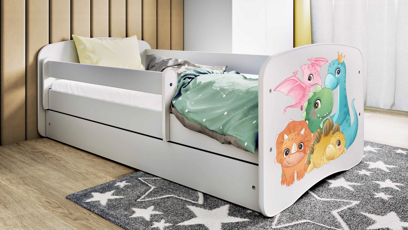 Bjird Kinderbett Jugenbett Weiß 140x70 160x80 180x80 (Einzelbett optional mit Matratze), inklusive Schublade und verstellbaren Rausfallschutz von Bjird
