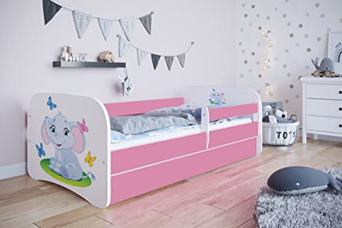 Bjird Kinderbett Jugendbett 70x140 80x160 80x180 Rosa mit Rausfallschutz Schublade und Lattenrost Kinderbetten für Mädchen - Jumbo 180 cm von Bjird