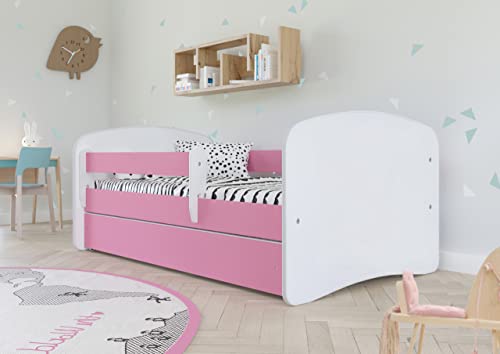 Bjird Kinderbett Jugendbett 70x140 80x160 80x180 Rosa mit Rausfallschutz Schublade und Lattenrost Kinderbetten für Mädchen - ohne Motiv 140 cm von Bjird