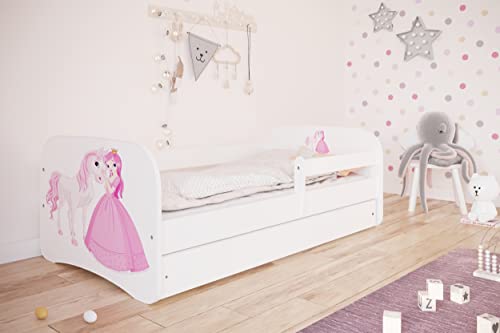 Bjird Kinderbett Jugendbett 70x140 80x160 80x180 Weiß mit Rausfallschutz Schublade und Lattenrost Kinderbetten für Mädchen und Junge - Prinzessin und Pferd 160 cm von Bjird