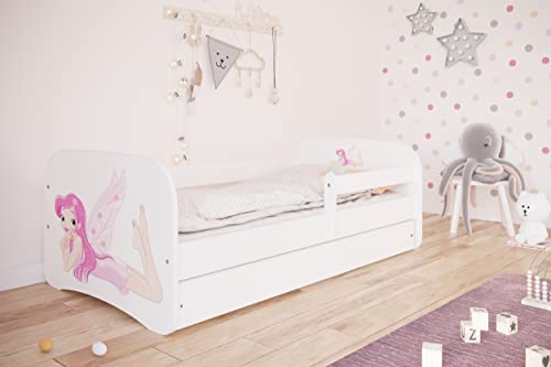 Bjird Kinderbett Jugendbett 70x140 80x160 80x180 Weiß mit Rausfallschutz Schublade und Lattenrost Kinderbetten für Mädchen und Junge - Fee mit Flügeln 180 cm von Bjird