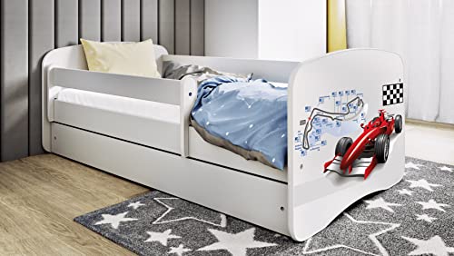 Bjird Kinderbett Jugendbett 70x140 80x160 80x180 Weiß mit Rausfallschutz Schublade und Lattenrost Kinderbetten für Mädchen und Junge - Formel 160 cm von Bjird