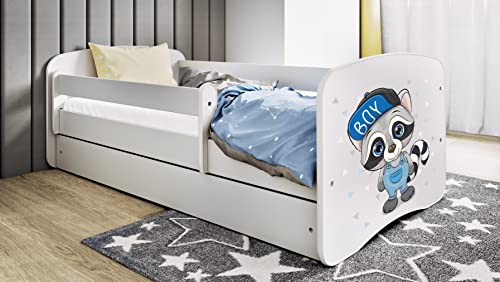 Bjird Kinderbett Jugendbett 70x140 80x160 80x180 Weiß mit Rausfallschutz Schublade und Lattenrost Kinderbetten für Mädchen und Junge - Waschbär 160 cm von Bjird