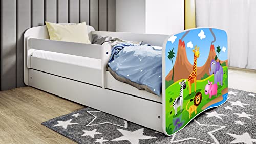 Bjird Kinderbett Jugendbett 70x140 Weiß mit Rausfallschutz Schublade und Lattenrost Kinderbetten für Mädchen und Junge - Safari 140 cm von Bjird