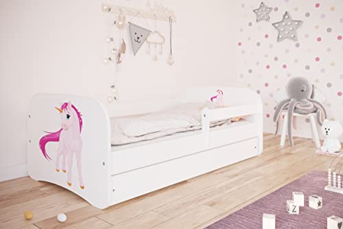 Bjird Kinderbett Jugendbett 70x140 cm Weiß mit Matratze Rausfallschutz Schublade und Lattenrost Kinderbetten für Mädchen und Junge - Einhorn von Bjird