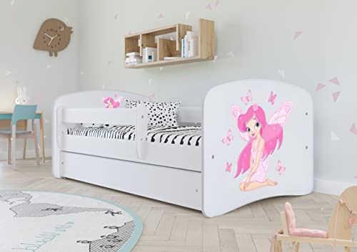 Bjird Kinderbett Jugendbett 70x140 cm Weiß mit Matratze Rausfallschutz Schublade und Lattenrost Kinderbetten für Mädchen und Junge - Fee mit Schmetterlingen von Bjird