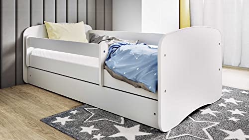 Bjird Kinderbett Jugendbett 70x140 cm Weiß mit Matratze Rausfallschutz Schublade und Lattenrost Kinderbetten für Mädchen und Junge - ohne Motiv von Bjird