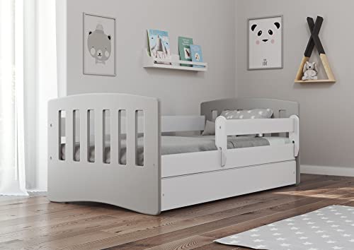 Bjird Kinderbett Jugendbett 80x160 80x180 Grau mit Rausfallschutz Schubalde und Lattenrost Kinderbetten für Mädchen und Junge - Mix I 180 cm von Bjird