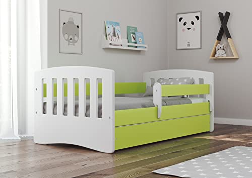 Bjird Kinderbett Jugendbett 80x160 80x180 mit Rausfallschutz Matratze Schublade und Lattenrost Kinderbetten für Mädchen und Junge - Classic I (80 x 160 cm mit Matratze, Grün) von Bjird