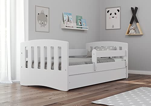 Bjird Kinderbett Jugendbett 80x160 80x180 mit Rausfallschutz Matratze Schublade und Lattenrost Kinderbetten für Mädchen und Junge - Classic I (80 x 180 cm mit Matratze, Weiß) von Bjird