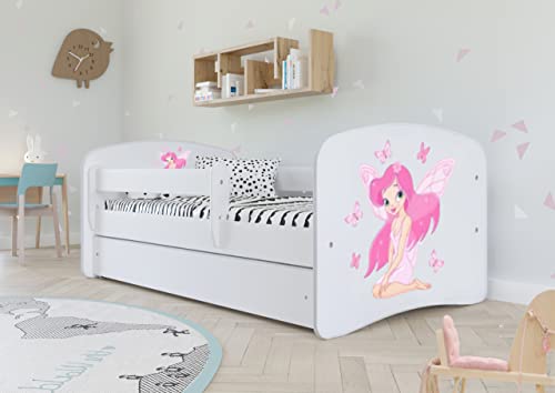 Bjird Kinderbett Jugendbett 80x160 cm Weiß mit Matratze Rausfallschutz Schublade und Lattenrost Kinderbetten für Mädchen und Junge - Fee mit Schmetterlingen von Bjird