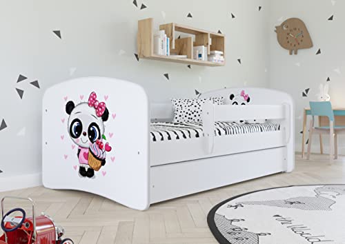 Bjird Kinderbett Jugendbett 80x160 cm Weiß mit Matratze Rausfallschutz Schublade und Lattenrost Kinderbetten für Mädchen und Junge - Panda von Bjird