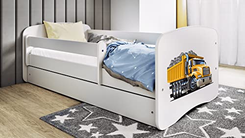 Bjird Kinderbett Jugendbett 80x160 cm Weiß mit Matratze Rausfallschutz Schublade und Lattenrost Kinderbetten für Mädchen und Junge - Truck von Bjird