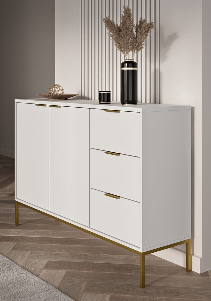 Bjird Kommode Sideboard 150x104x40 cm Schrank mit Stauraum, Türen Metallgestell, 3 Schubladen Vollauszug Soft-Close, 2 Türen, höhenverstellbare Bjird Kommode Sideboard 150x104x40 cm Schrank mit Stauraum, Türen Metallgestell, 3 Schubladen Vollauszug Soft-Close, 2 Türen, höhenverstellbare von Bjird