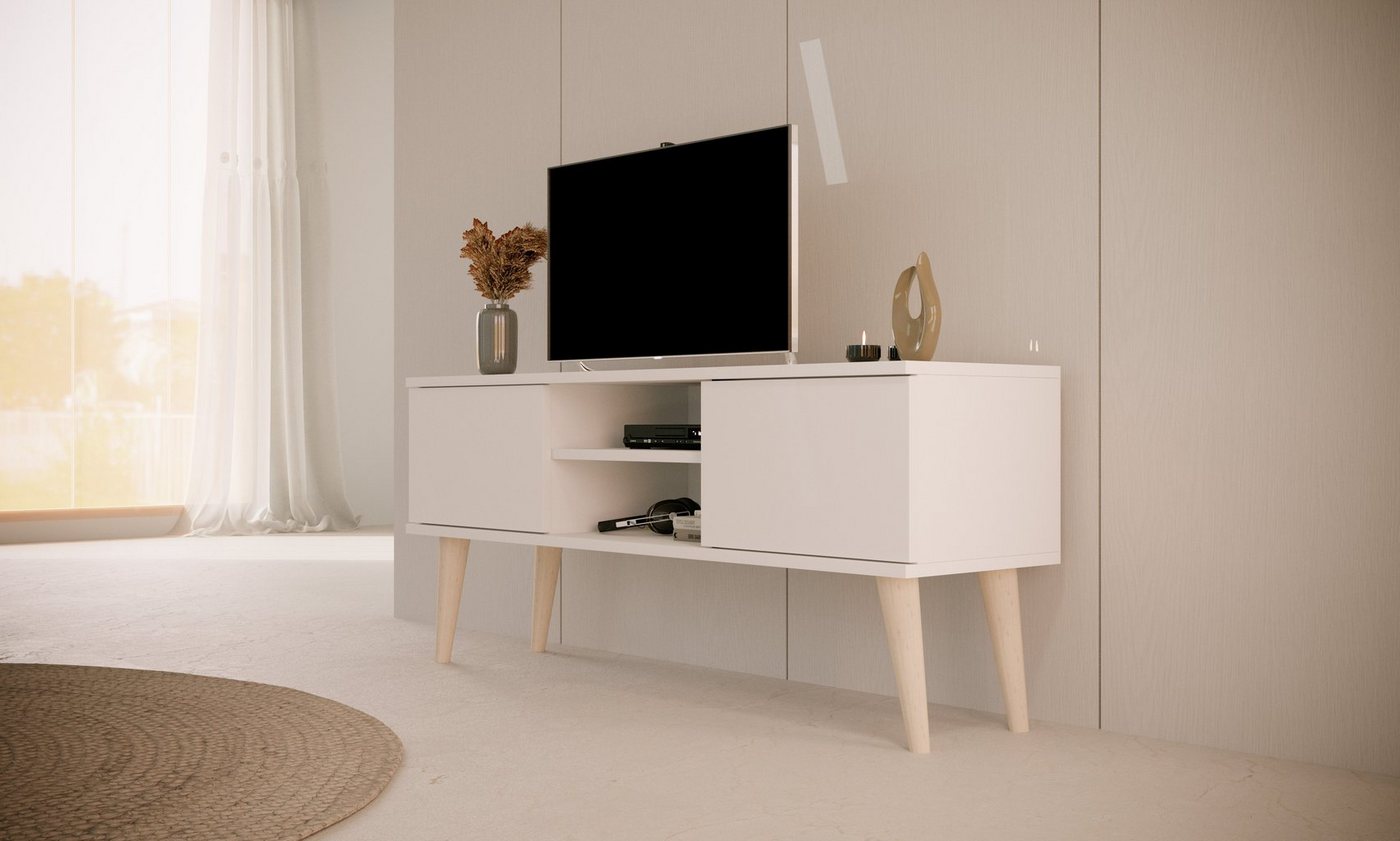 Bjird Lowboard TV-Schrank Toronto" (2 Schranktüren, 2 Ablagefächern und Kabelöffnung), Breite 120 cm, Beine aus Buchenholz, für Fernseher bis zu 50 Zoll" von Bjird